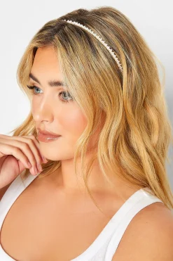Yours Yours Gold & White Pearl Thin Headband