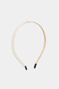 Yours Yours Gold & White Pearl Thin Headband