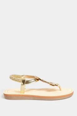 Yours Yours Gold Diamante Butterfly Sandals In Extra Wide Eee Fit