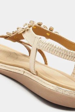 Yours Yours Gold Glitter Floral Diamante Studded Sandals In Wide E Fit & Extra Wide Eee Fit