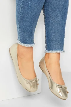Yours Yours Gold Shimmer Ballet Pump In Wide E Fit & Extra Wide Eee Fit