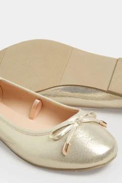 Yours Yours Gold Shimmer Ballet Pump In Wide E Fit & Extra Wide Eee Fit