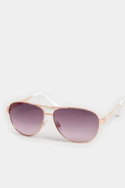 Yours Yours Gold Tone & White Aviator Sunglasses