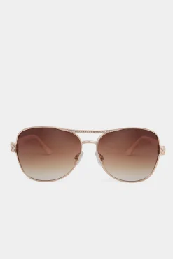 Yours Yours Gold Tone Diamante Detail Aviator Sunglasses