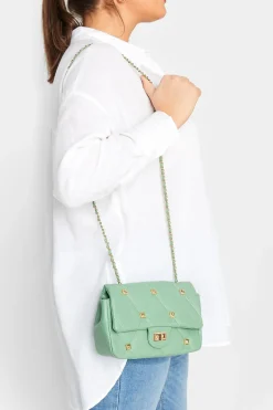 Yours Yours Green Studded Quilted Chain Bag
