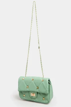Yours Yours Green Studded Quilted Chain Bag
