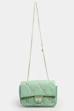 Yours Yours Green Studded Quilted Chain Bag