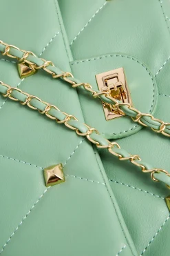 Yours Yours Green Studded Quilted Chain Bag
