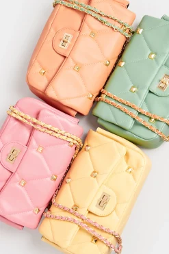 Yours Yours Green Studded Quilted Chain Bag