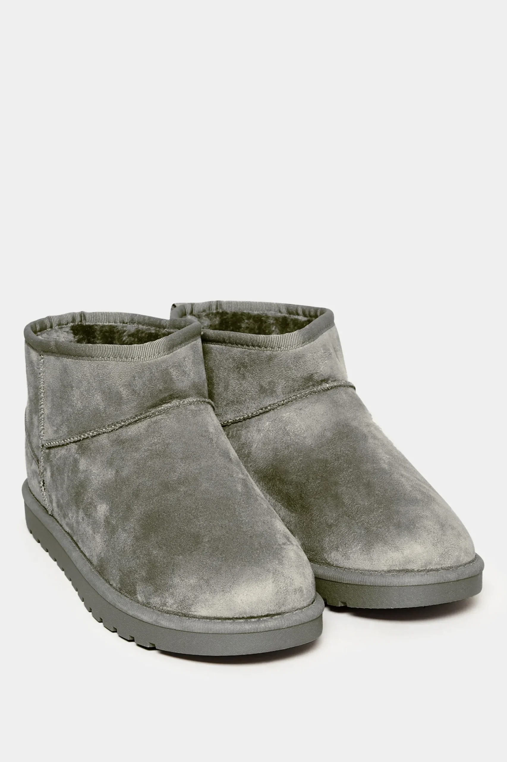 Yours Yours Grey Faux Suede Faux Fur Lined Ankle Boots In Wide E Fit & Extra Wide Eee Fit