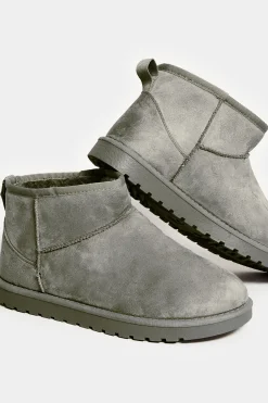 Yours Yours Grey Faux Suede Faux Fur Lined Ankle Boots In Wide E Fit & Extra Wide Eee Fit