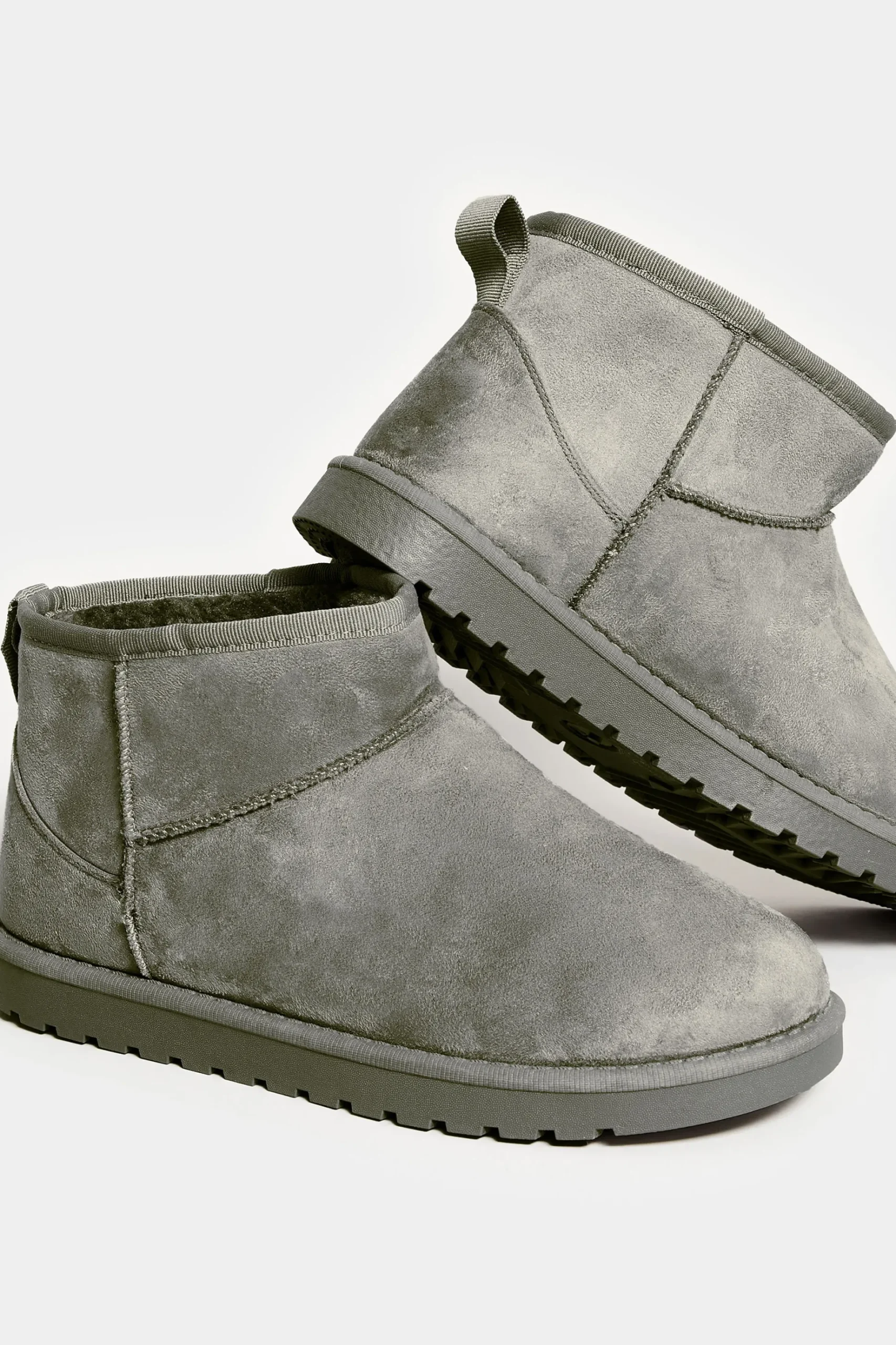 Yours Yours Grey Faux Suede Faux Fur Lined Ankle Boots In Wide E Fit & Extra Wide Eee Fit
