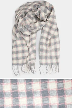 Yours Yours Grey Square Check Tassel Scarf