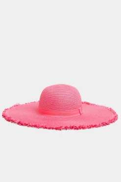 Yours Yours Hot Pink Frayed Edge Straw Hat