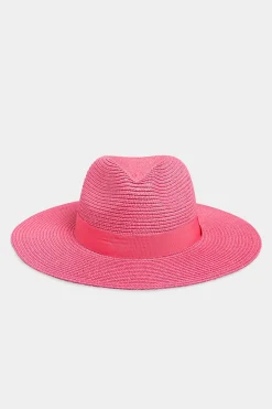 Yours Yours Hot Pink Straw Fedora Hat