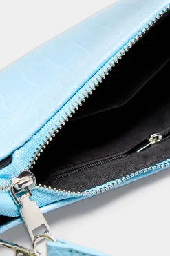 Yours Yours Light Blue Faux Croc Shoulder Bag