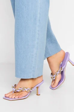 Yours Yours Lilac Purple Square Toe Post Chain Mules In Standard Fit