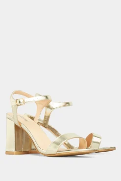 Yours Yours Limited Collection Gold Block Heeled Sandal In Wide E Fit & Extra Wide Eee Fit