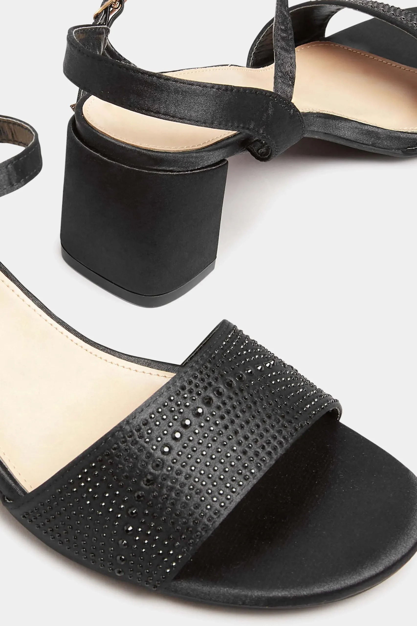 Yours Yours Limited Collection Black Satin Embellished Block Heel Sandals In Wide E Fit