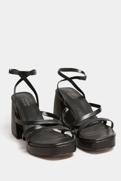 Yours Yours Limited Collection Black Strappy Faux Leather Platform Block Heel Sandals In Wide E Fit & Extra Wide Eee Fit