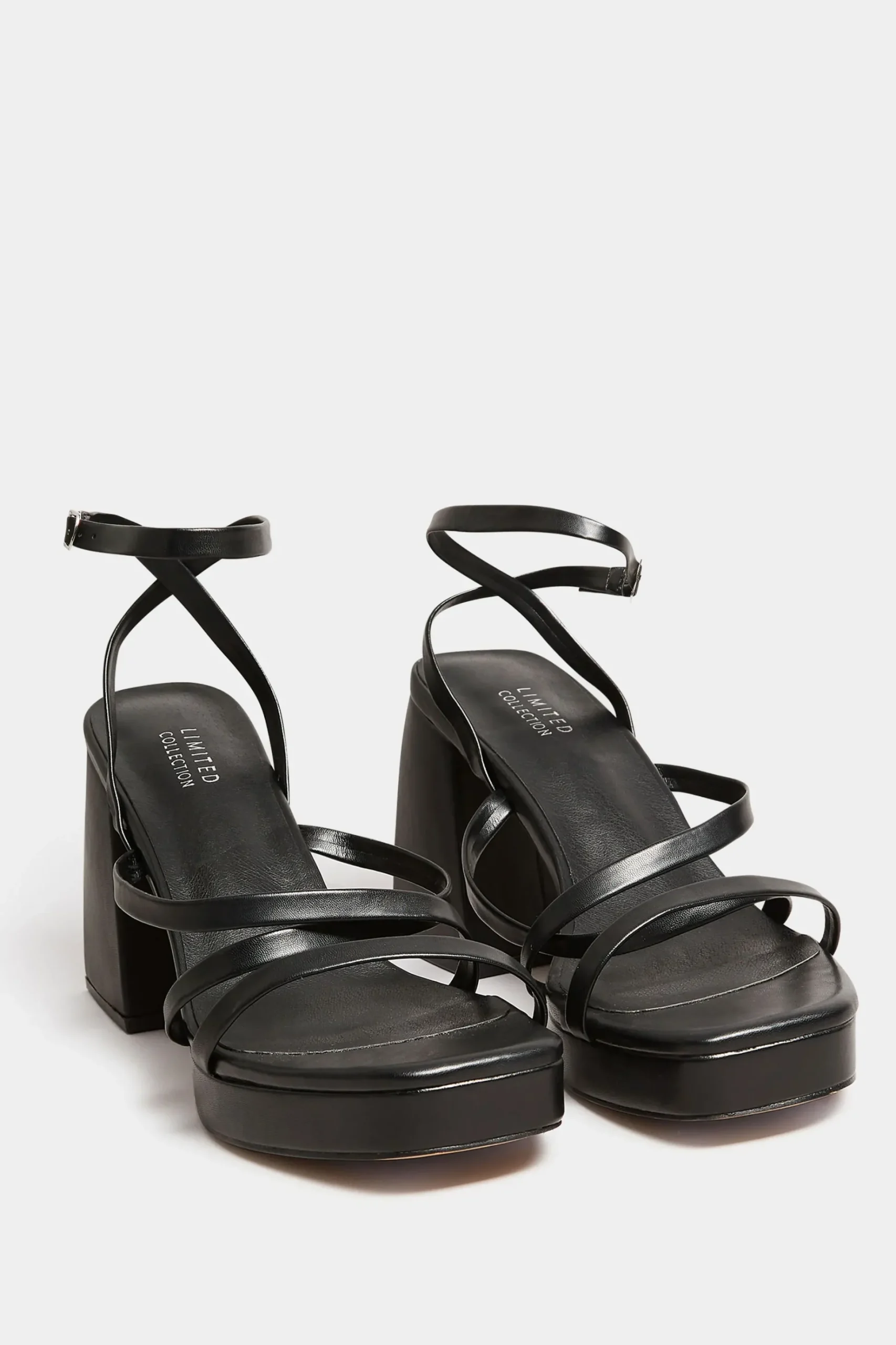 Yours Yours Limited Collection Black Strappy Faux Leather Platform Block Heel Sandals In Wide E Fit & Extra Wide Eee Fit