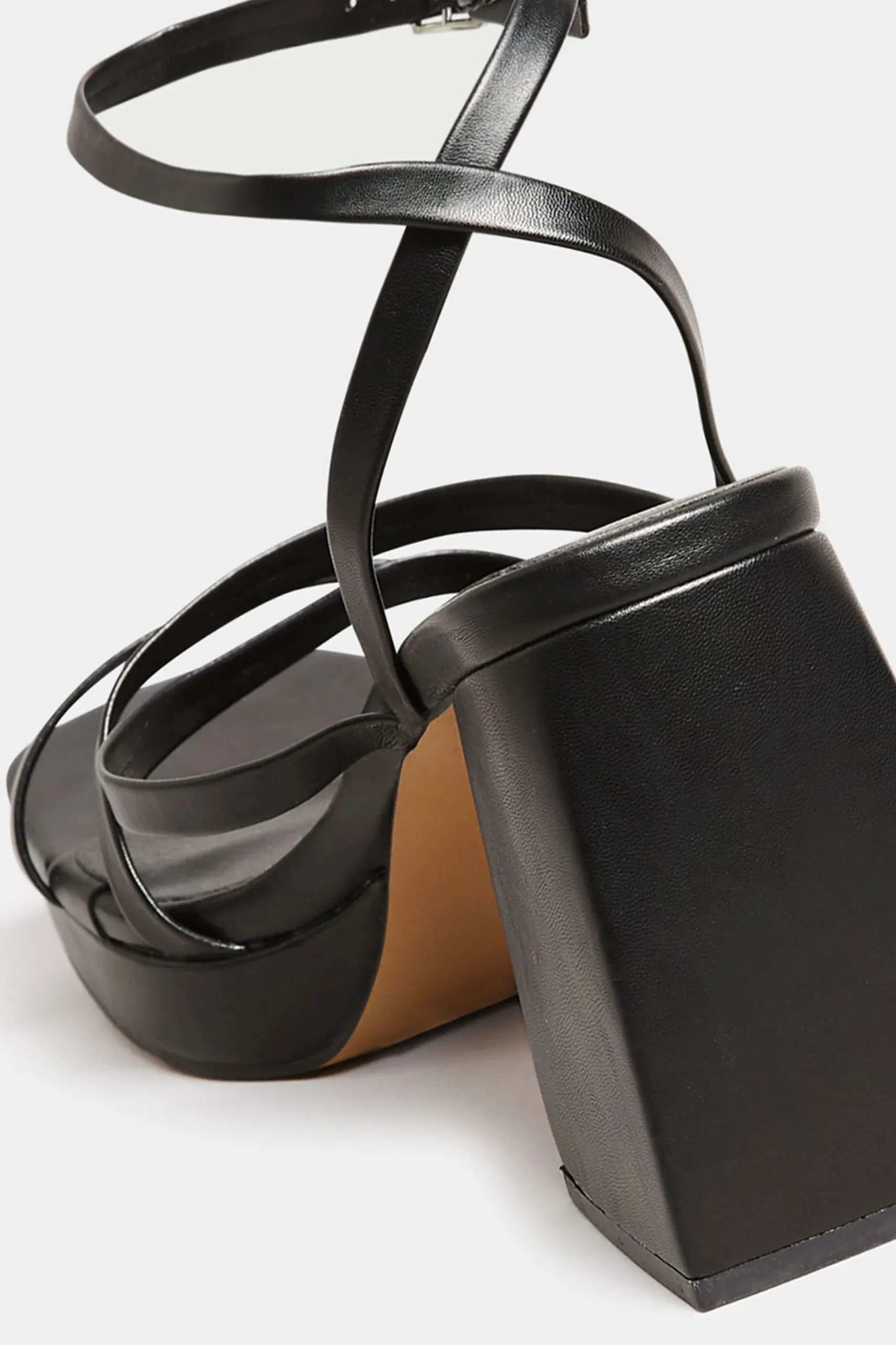 Yours Yours Limited Collection Black Strappy Faux Leather Platform Block Heel Sandals In Wide E Fit & Extra Wide Eee Fit