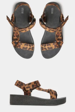 Yours Yours Limited Collection Black Leopard Print Sporty Platform Sandals In Extra Wide Eee Fit