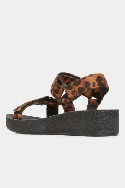 Yours Yours Limited Collection Black Leopard Print Sporty Platform Sandals In Extra Wide Eee Fit