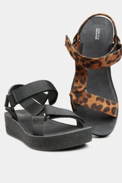 Yours Yours Limited Collection Black Leopard Print Sporty Platform Sandals In Extra Wide Eee Fit