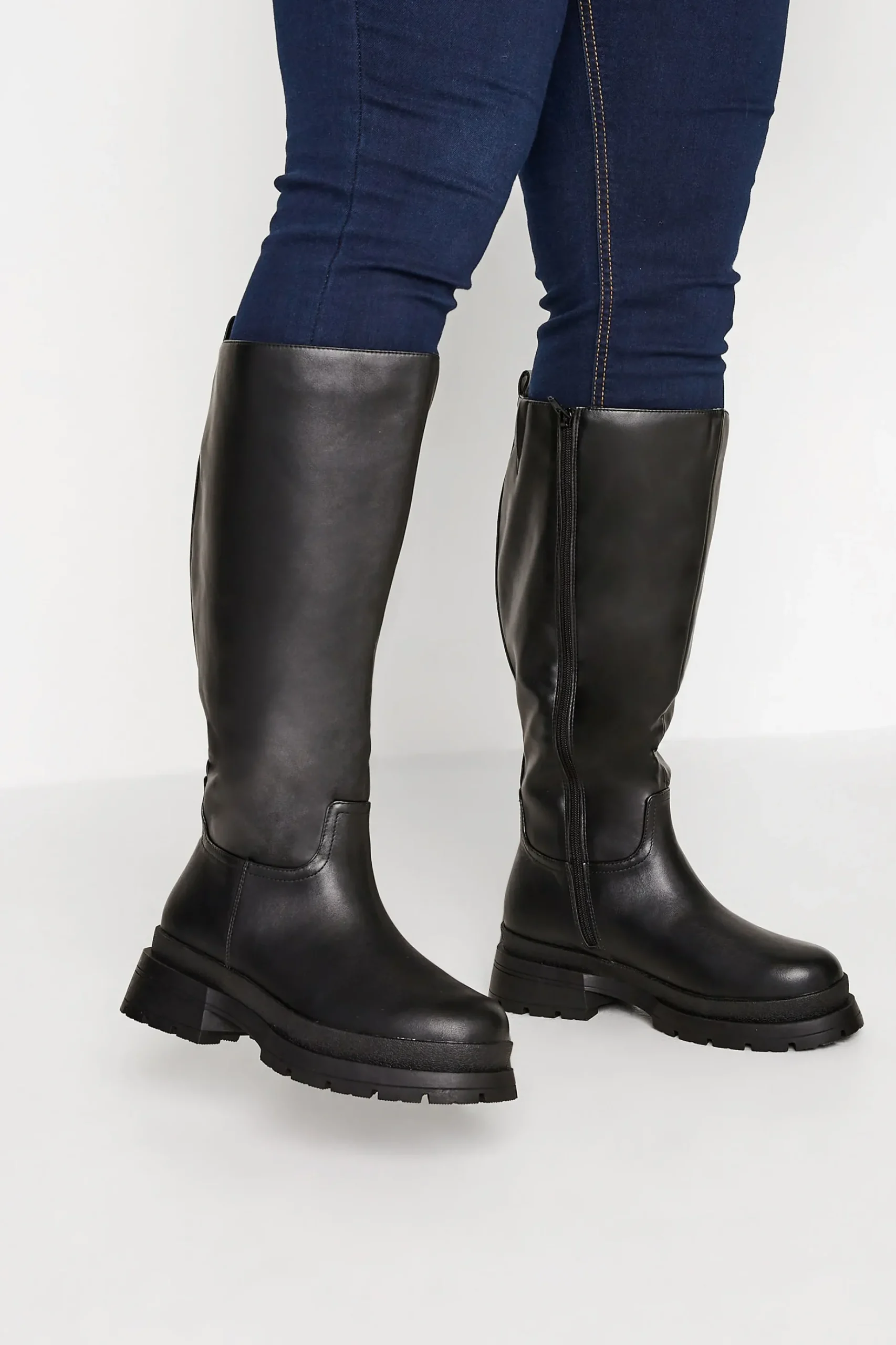 Yours Yours Limited Collection Black Faux Leather Pull On Knee High Boots In Extra Wide Eee Fit