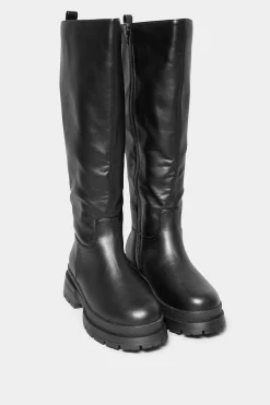 Yours Yours Limited Collection Black Faux Leather Pull On Knee High Boots In Extra Wide Eee Fit