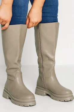 Yours Yours Limited Collection Beige Brown Faux Leather Knee High Boots In Extra Wide Eee Fit