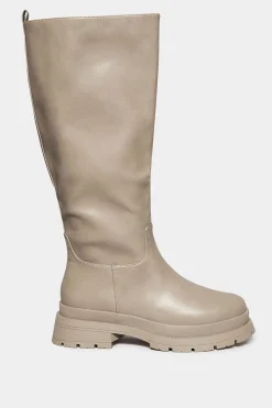 Yours Yours Limited Collection Beige Brown Faux Leather Knee High Boots In Extra Wide Eee Fit