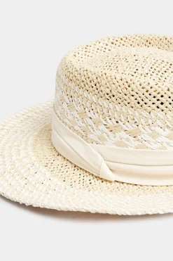Yours Yours Natural Brown & White Contrast Straw Boater Hat