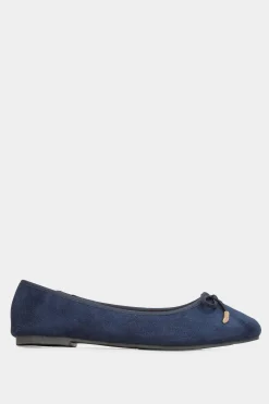 Yours Yours Navy Blue Ballerina Pumps In Wide E Fit & Extra Wide Eee Fit