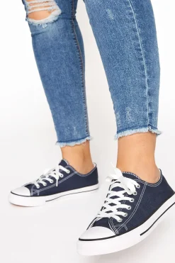 Yours Yours Navy Blue Low Canvas Trainer In Wide E Fit