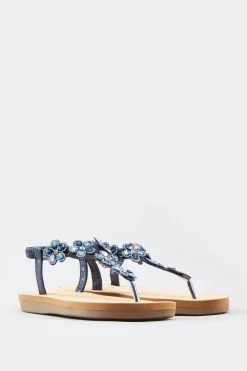 Yours Yours Navy Shimmer Diamante Flower Sandals In Wide E Fit & Extra Wide Eee Fit