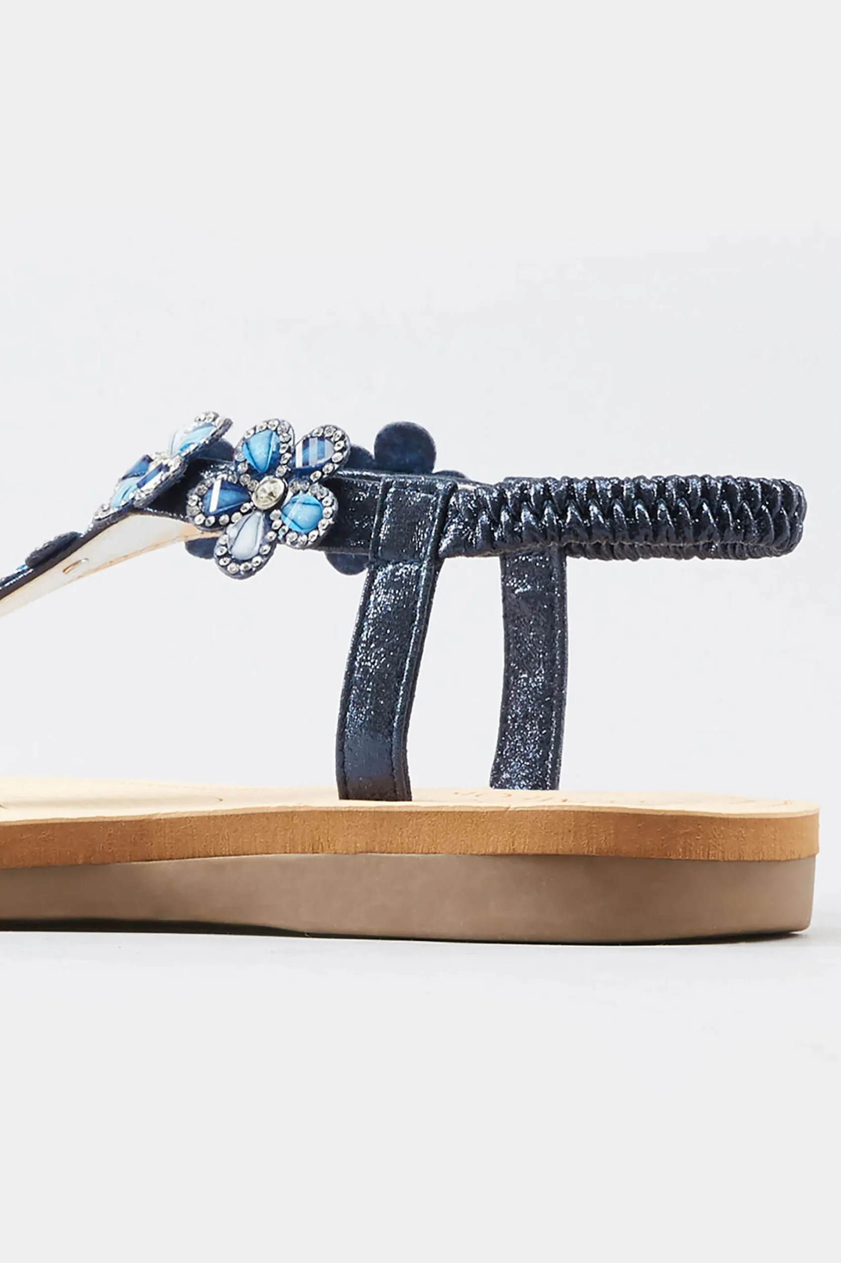 Yours Yours Navy Shimmer Diamante Flower Sandals In Wide E Fit & Extra Wide Eee Fit