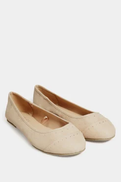 Yours Yours Nude Diamante Ballet Shoes In Wide E Fit & Extra Wide Eee Fit