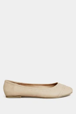 Yours Yours Nude Diamante Ballet Shoes In Wide E Fit & Extra Wide Eee Fit