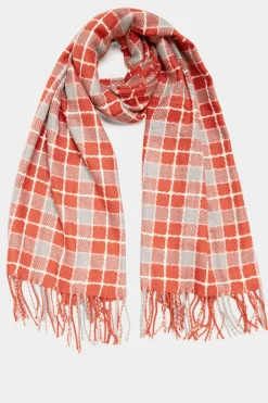Yours Yours Orange Check Print Tassel Scarf