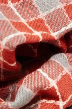 Yours Yours Orange Check Print Tassel Scarf