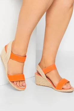 Yours Yours Orange Espadrille Wedges In Wide E Fit & Extra Wide Eee Fit