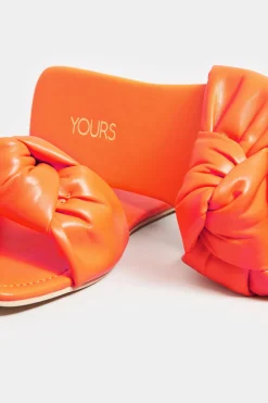 Yours Yours Orange Knot Mule Sandals In Extra Wide Eee Fit