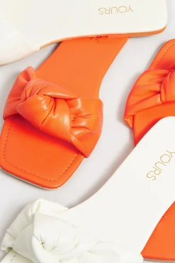 Yours Yours Orange Knot Mule Sandals In Extra Wide Eee Fit