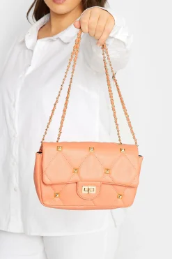 Yours Yours Orange Studded Quilted Chain Bag