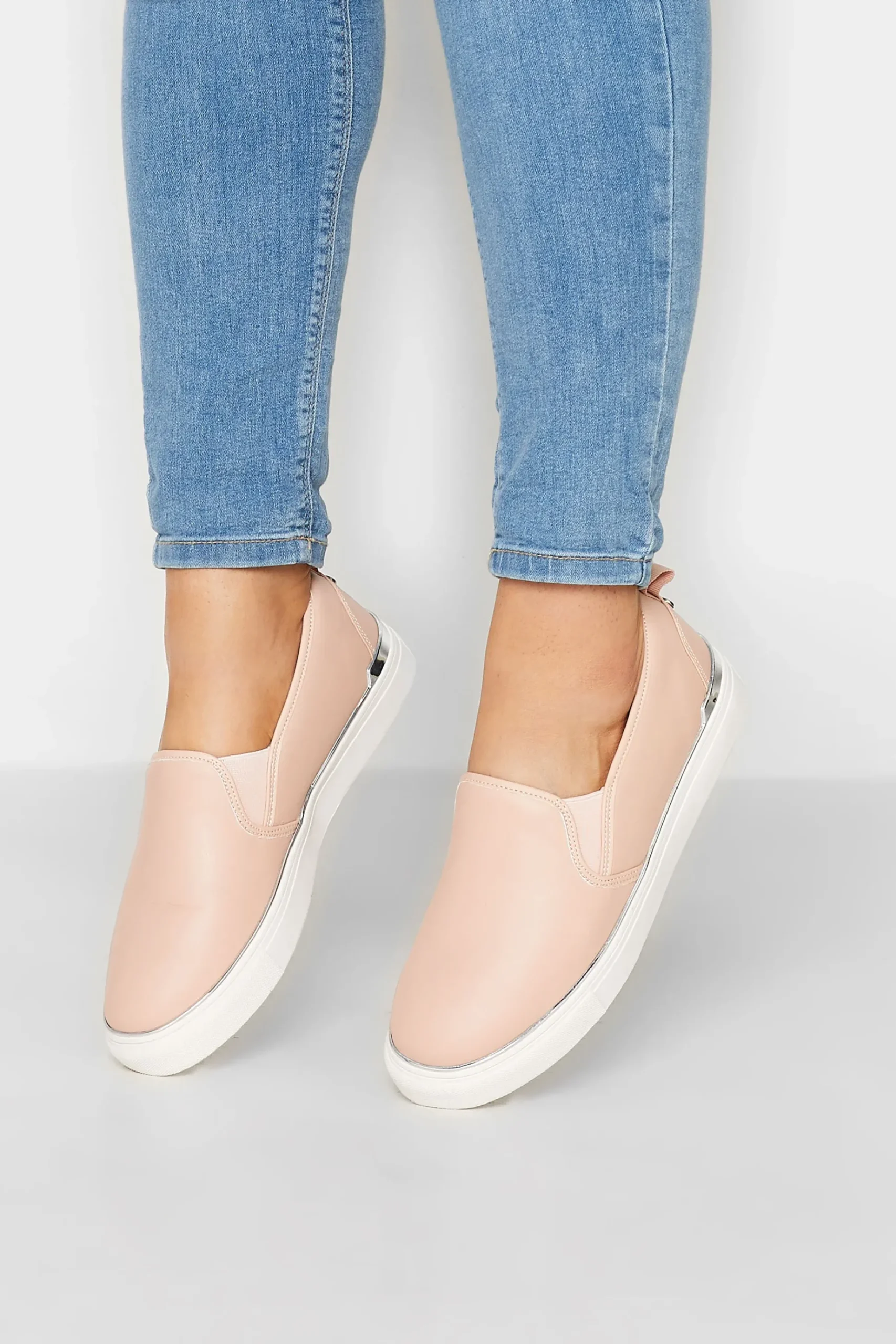 Yours Yours Pink & Silver Hardware Slip-On Trainers In Extra Wide Eee Fit