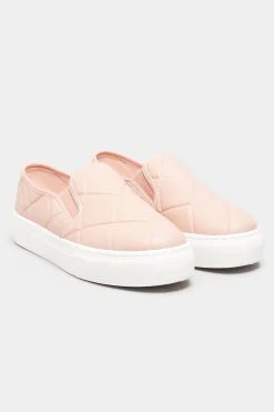 Yours Yours Pink Quilted Slip-On Trainers In Extra Wide Eee Fit