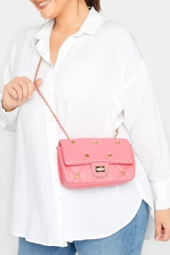 Yours Yours Pink Studded Quilted Chain Bag