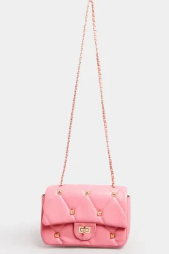 Yours Yours Pink Studded Quilted Chain Bag
